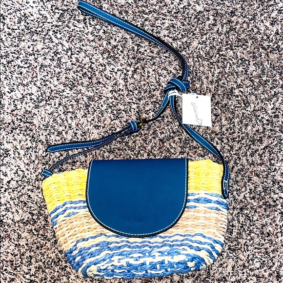 Universal Thread Blue and Yellow Woven Shoulder Bag 
7”x 7” | NWT - Picture 1 of 5